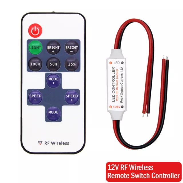 1-3x 12V RF Wireless Remote For Mini LED Strip Light Switch Dimmer Controller