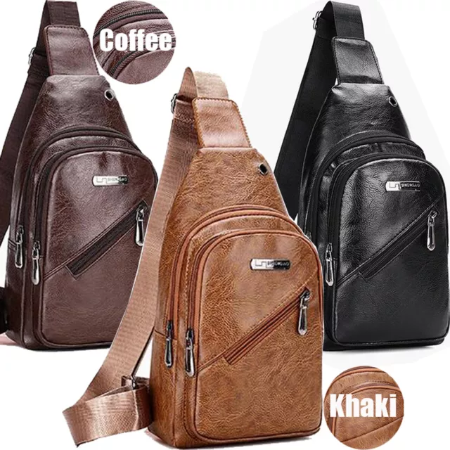 Mens Backpack Leather Sling Bag Chest Shoulder Fanny Pack Crossbody Sport Travel