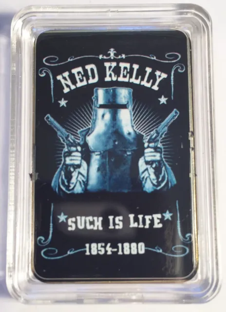 "NED KELLY" #1 Such Is Life Colour Printed HGE 999 24k Gold Ingot/token
