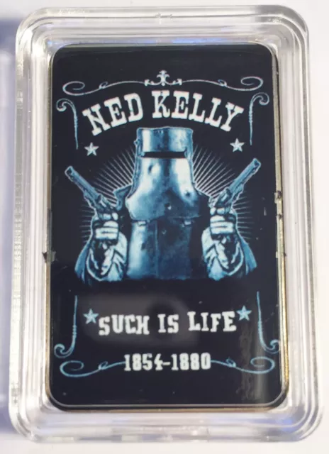 NED KELLY Outlaw Such Is Life Colour Printed 999 24k Gold Plated Ingot #1