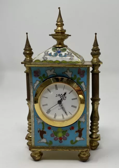 Asian Vintage Enamel  Cloisonne Carriage Clock  Mantel Shelf quartz Desk Clock