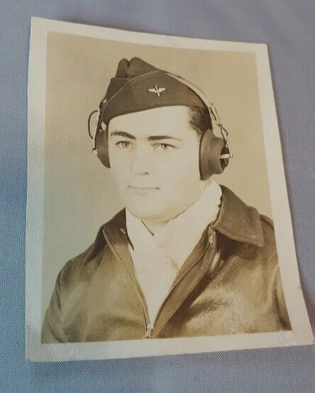 WWII Army Air Corps Radioman Officer Photo w/ Flight Jacket & Headphones