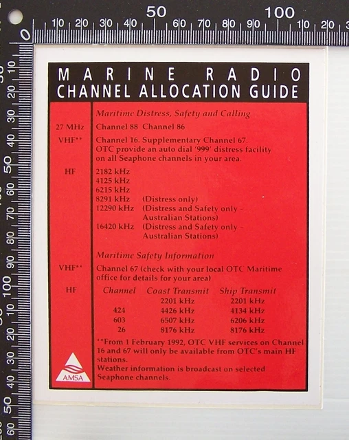 VINTAGE AMSA MARINE Radio Channel Allocation Guide Boating Safety Promo