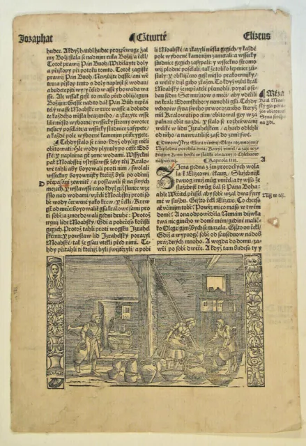 Tschechien Bibel Orig. Textblatt + Holzschnitt 1550 Postinkunabel Böhmen Mähren