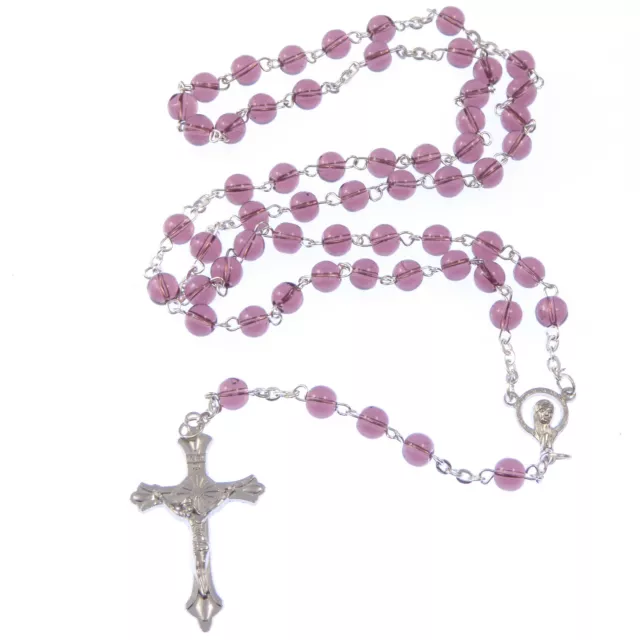 Nuovo Viola Ametista Colore Vetro Cattolica Rosari Collana Nostra Signora Centro