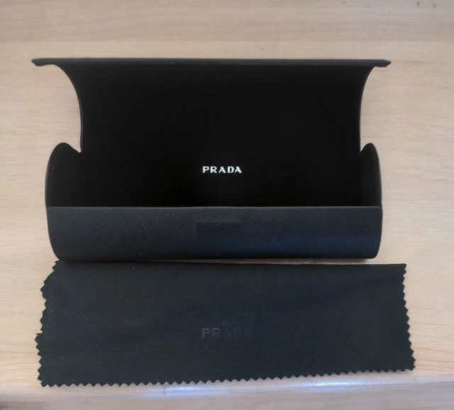 PRADA Eye Glass Hard Black Case Clam Shell Magnetic Closure with cloth PRADA Eye Glass Hard Black Case Clam Shell Magnetic Closure with cloth