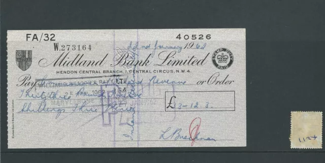 wbc. - CHEQUE - CH1124- USED -1962 - MIDLAND BANK, HENDON CENTRAL, LONDON NW4