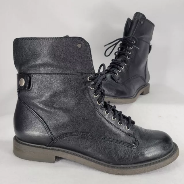 Lucky Brand Blake Black Leather Boots Womens Size 8 M Ankle Bootie Lace Up