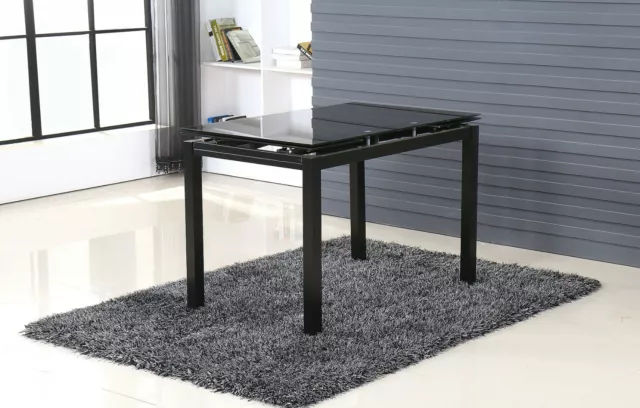 7star helen Extendable Black Glass Dining Table with 4 & 6 Chair metal black leg