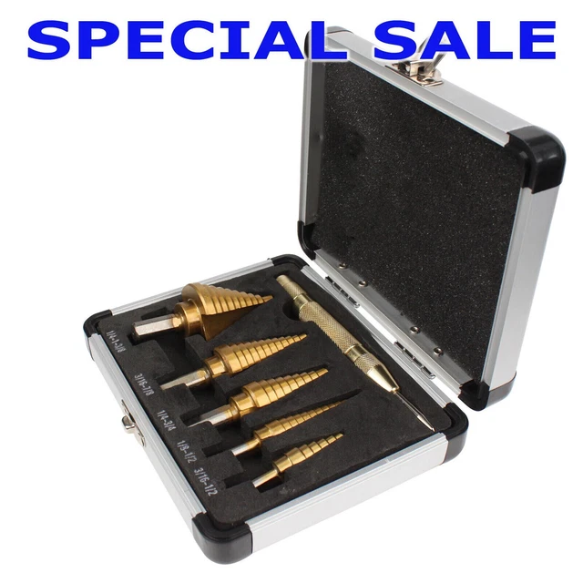 HSS 7PCS Titanium Step Drill Bit Set W Automatic Center Punch High Speed Steel