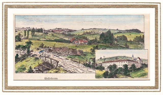Wessobrunn LK Weilheim-Schongau Oberbayern Bayern Ansicht Holzstich woodcut 1880