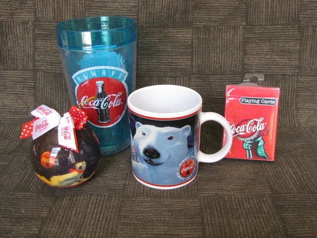 Coca Cola Mug & Decoupage Ornament Set /Tumbler /Deck of Cards   LOT of 4