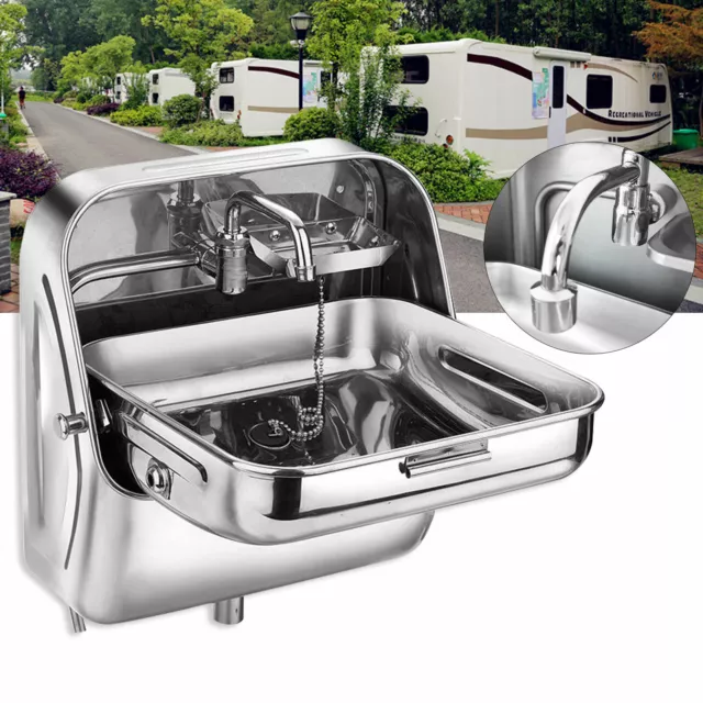 Folding Sink Caravan Boat Rv Camper Stainless Steel Sink W/Cold Water Faucet
