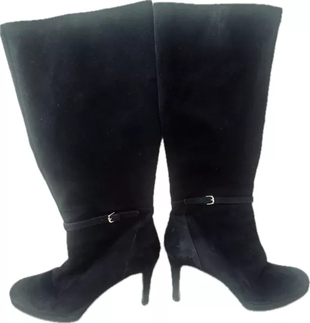 Nine West Womens Califa Tall Suede Boots Black Heel Side Zip, Size 11
