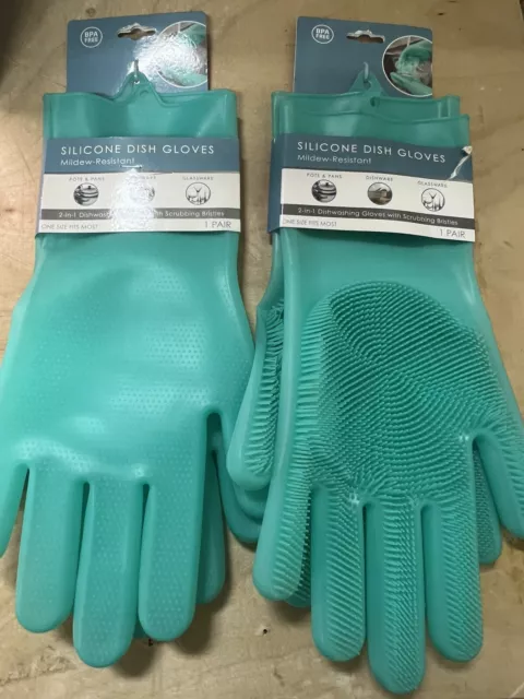 Magic Silicone Dish Washing Gloves Teal Fits Most Two Sets