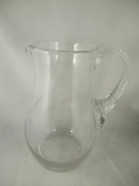 Vintage Glass Jug - ornate handle and wheat sheaf etched design