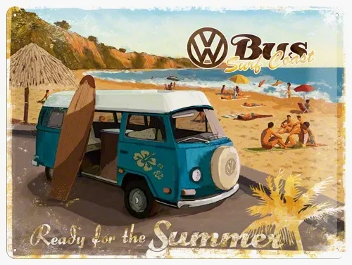 Schild VW Bulli 30 x 40 cm Surfer Camping Volkswagen Samba 50er T1 Bus *631