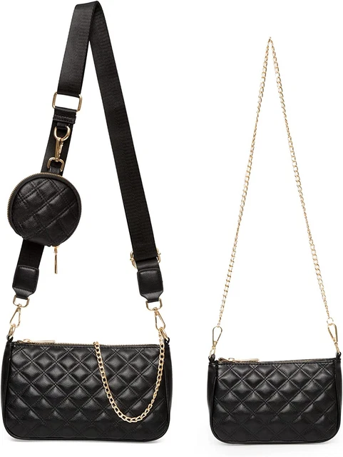 Quilted Small Crossbody Bag Women With Coin Purse Pouch Multi Thick Strap Side