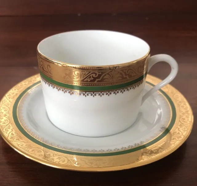 LIMOGES Philippe Deshoulieres Marquis Green Cup & Saucer