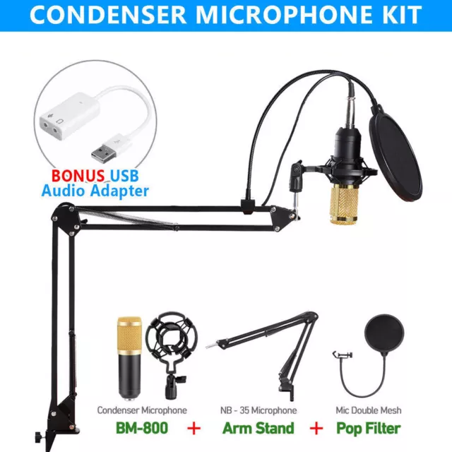 BM800 Condenser Microphone Kit Studio Suspension Boom Scissor Arm Sound Card AU