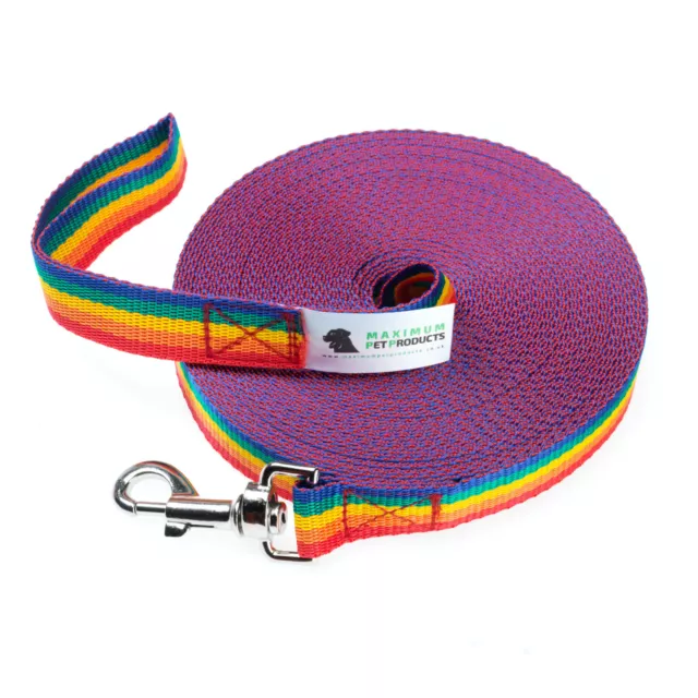 Dog Lead For Training, Tracking & Obedience Recall 50ft 15 Meter Rainbow
