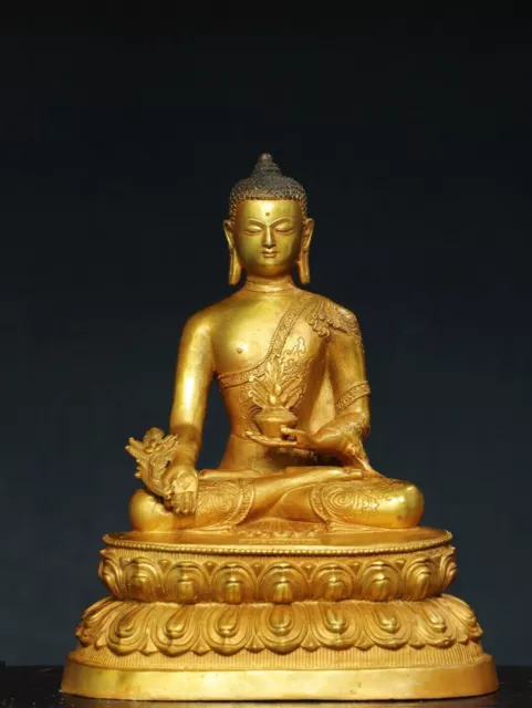 12& OLD ANTIQUE Tibet Tibetan Buddhism temple Bronze gilt Medicine ...