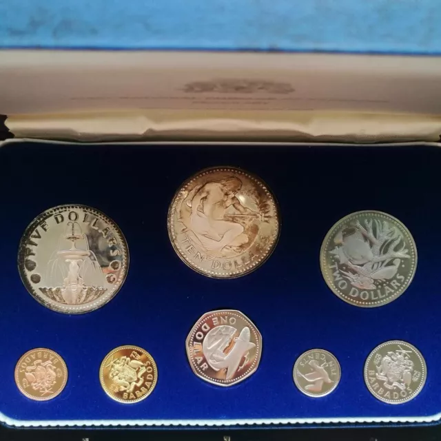 FIRST NATIONAL COINAGE OF BARBADOS Dez.1973 ORIGINAL PROOF SET- VZ+STEMPELGLANZ!