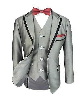 Boys Formal Tuxedo Dinner Suit in Light Grey Kids Pageboy Wedding Prom Outfitt