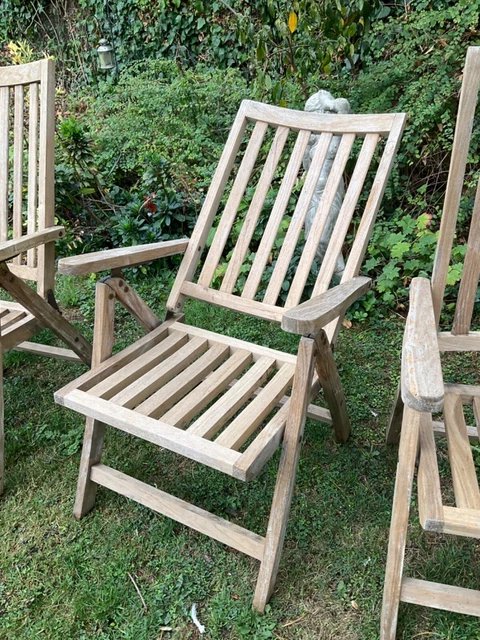 Garden Chairs Teak Hardwood Very Heavy Recliner Quality. Pair.