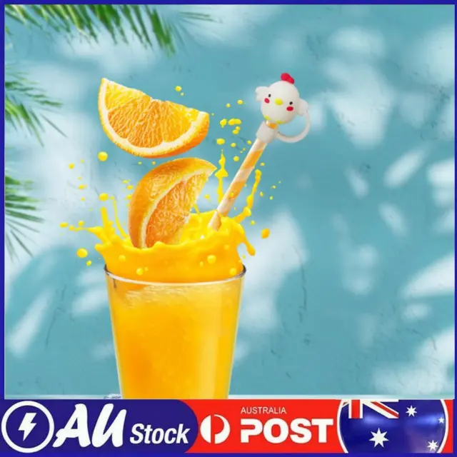 Cartoon Straw Cover Reusable Silicone Straw Caps Decor for 5-10mm (Chick White)