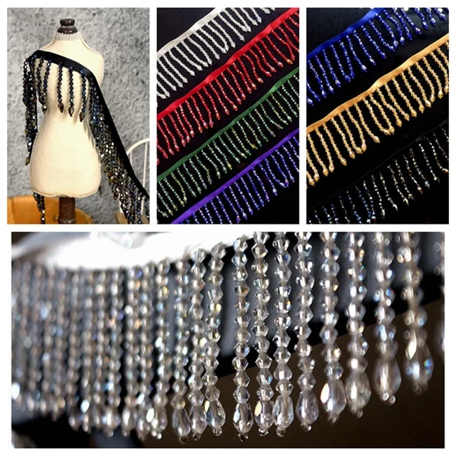 1 Meter Crystal Beaded Fringe Trimming DIY Curtain Costume Edging Ribbon Decor