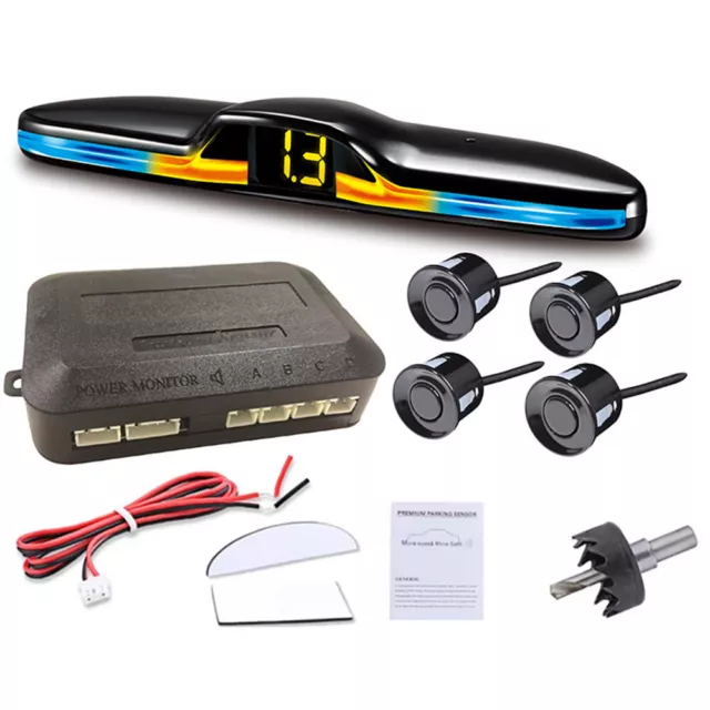 4 Parking Black Sensors LED Car Backup Reverse Rear Radar System Alert Alarm Kit