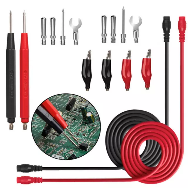 Digital Multimeter Probe Test Lead Kits Cable Alligator Clip Needle Tip 16x...