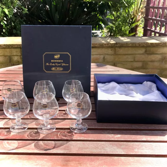 Bohemia Fine Cut Crystal Glassware - Set of 6 Brandy Glasses in Presentation Box
