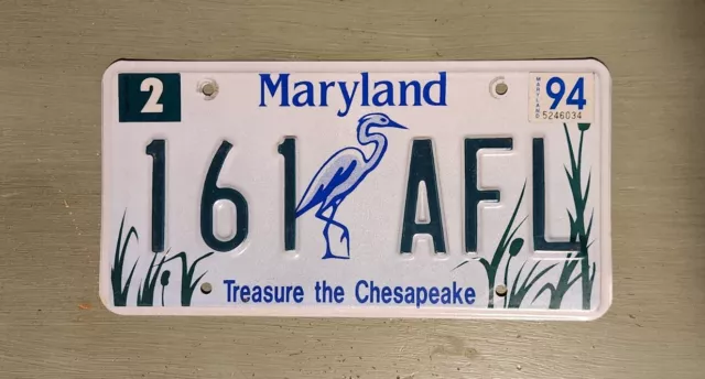Maryland License Plate Treasure The Chesapeake Vintage 90s Bay Heron Tag 161 AFL