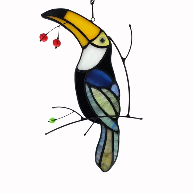 Stained Glass Bird Window Hanging Sun Catcher Handmade Tiffany Style