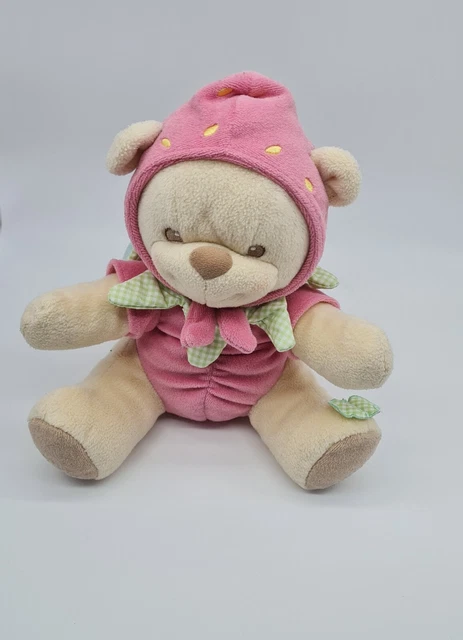 12 - Doudou Peluche Ours Fisher Price Nature Bearries Fraise Beige Rose Vert Tbe