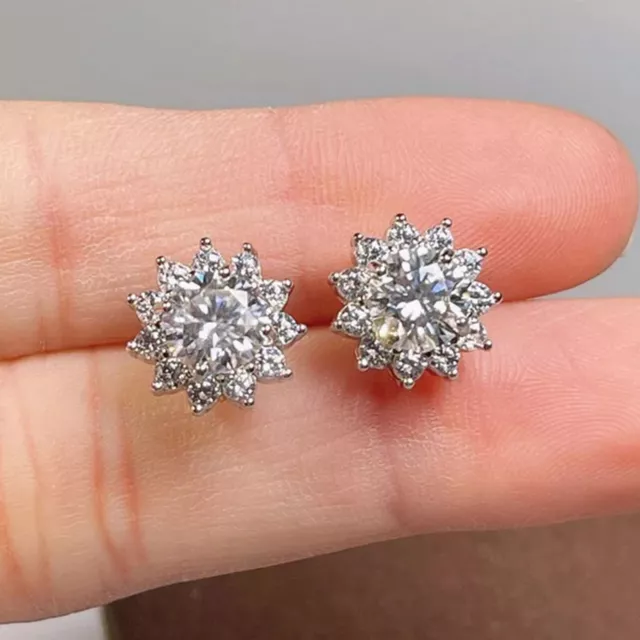 Round Cut VVS1/D Diamond Unique Cluster Stud Earrings 14K White Gold Finish