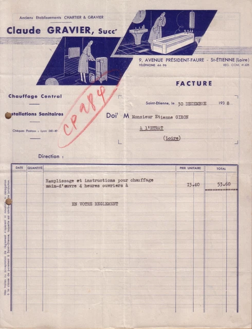 Facture D'origine 1930 - Article De Voyage CHAMBON, Malle Auto Illustrée, Collection