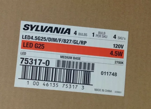 Sylvania 75317 LED4.5G25/DIM/F/827/GL/RP | 4.5W 2700K Glass G25 LED Lamp