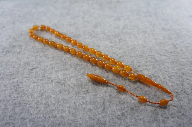 2641 Baltic Amber Islamic Prayer Rosary Vintage 33 Olive Beads 6.5x9 mm Tesbih