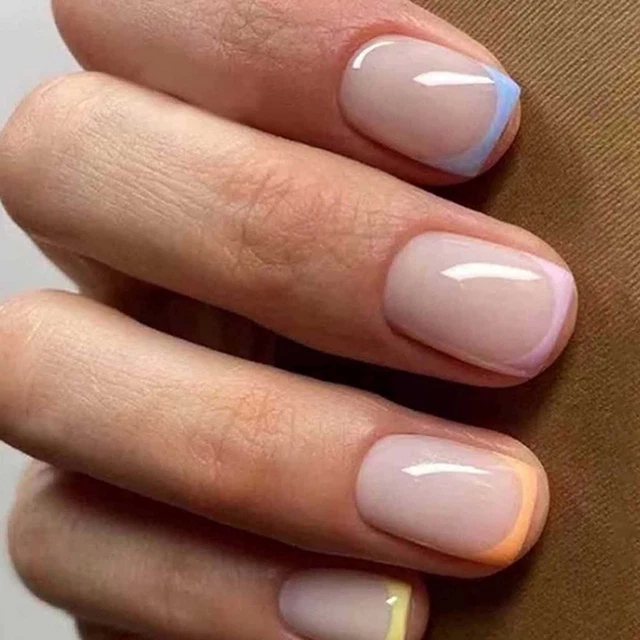 Square Press on Nails Short French Fake Nails Full Cover Acrylic False Nails for
