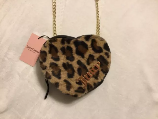 Juicy Couture Change of Heart Leopard Faux Fur Heart Small Crossbody, NEW 