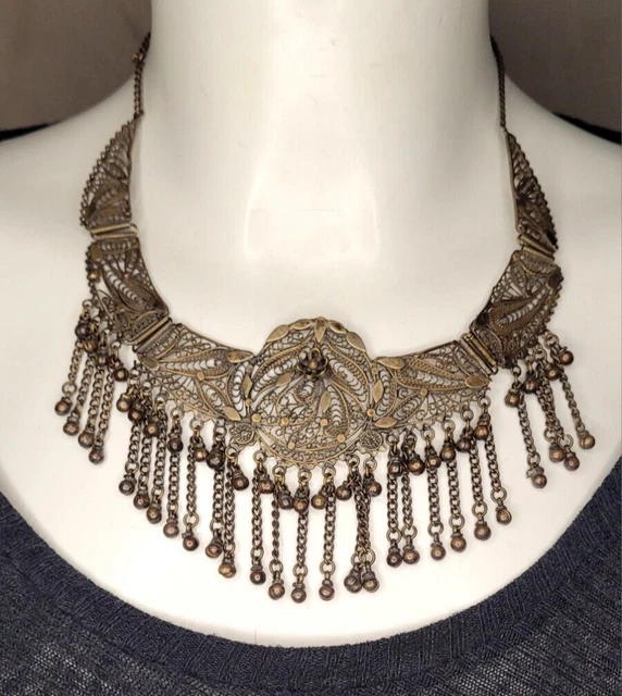 Collier Torque LOOLA Paris Vintage - Style Brutaliste Avec Cabochons, Couleur Bronze Vieilli