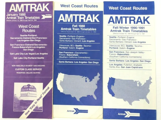 Amtrak West Coast Routes Lot Of 3 Timetables Vintage Railroad Train Travel
