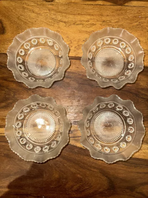 1930's Davidson Blackberry & Prunt Fluted Dessert Bowls, Frosted & Clear Glass