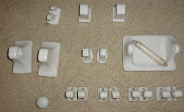 Antique Vintage White Porcelain Bathroom Wall Fixtures Soap Dish lot bar holders