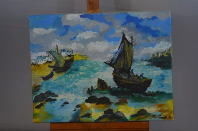 Antiguo Cuadro Tela Pintura Firmado Tramim Pintura Rusa