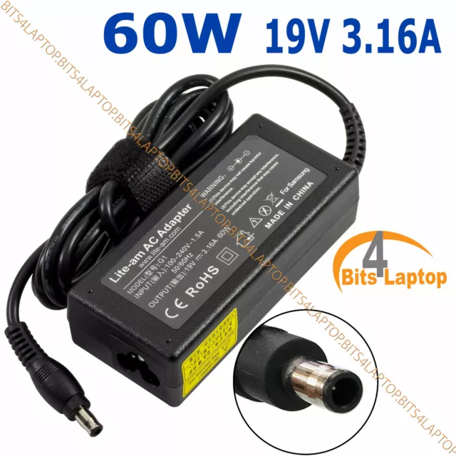 60W Laptop Charger For Samsung Series 2 NP200B5A AC Power Adapter 19V 3.16A