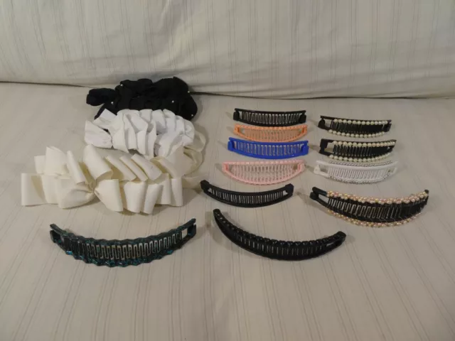 Banana Hair Clips Vintage 80s Lot Of 14 Large & Small Some Embellished & Bows D1